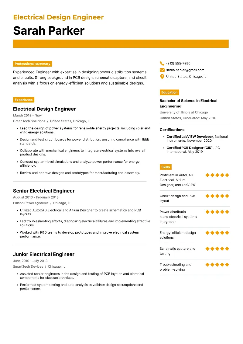 Design Engineer Resume Examples