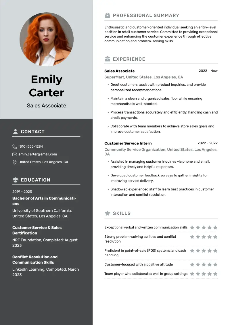 Entry-Stage Buyer Service Resume Samples